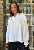 Body Stretch Cotton Ruffle Layer Shirt White